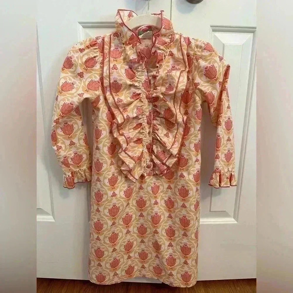 Shrimp And Grits Kids Orange Ruffle Long Sleeve Dress Size 7 - Picture 1 of 8